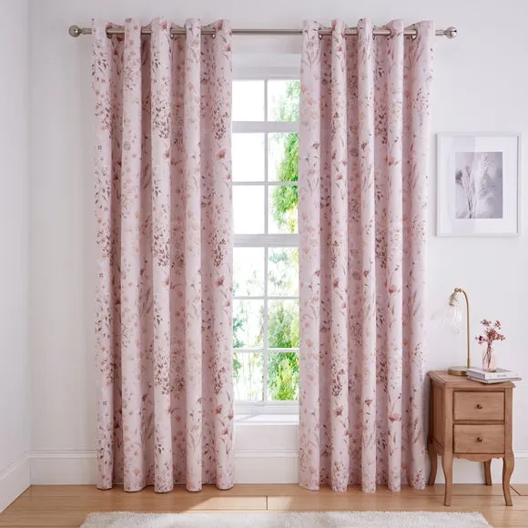 Watercoloured Floral Blackout Eyelet Curtains 2