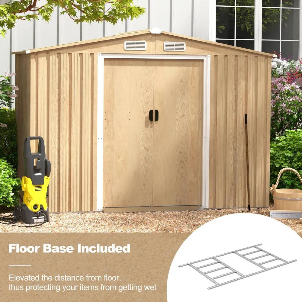 Costway 2.6 x 2M Outdoor Storage Shed Galvanized Steel Garden Tool House w/Lockable Door in Natural 3