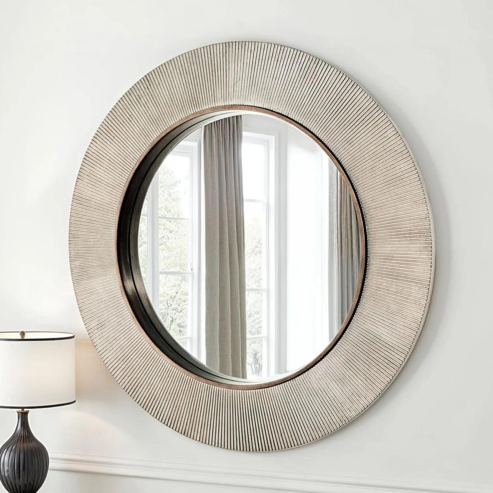 Yearn Mirrors Aubry Round Ribbed Silver Mirror in Metallic Silver 2