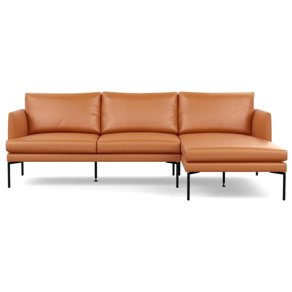 Heal's Matera Right Hand Facing Chaise Sofa Daino Leather Treacle Black Feet 1