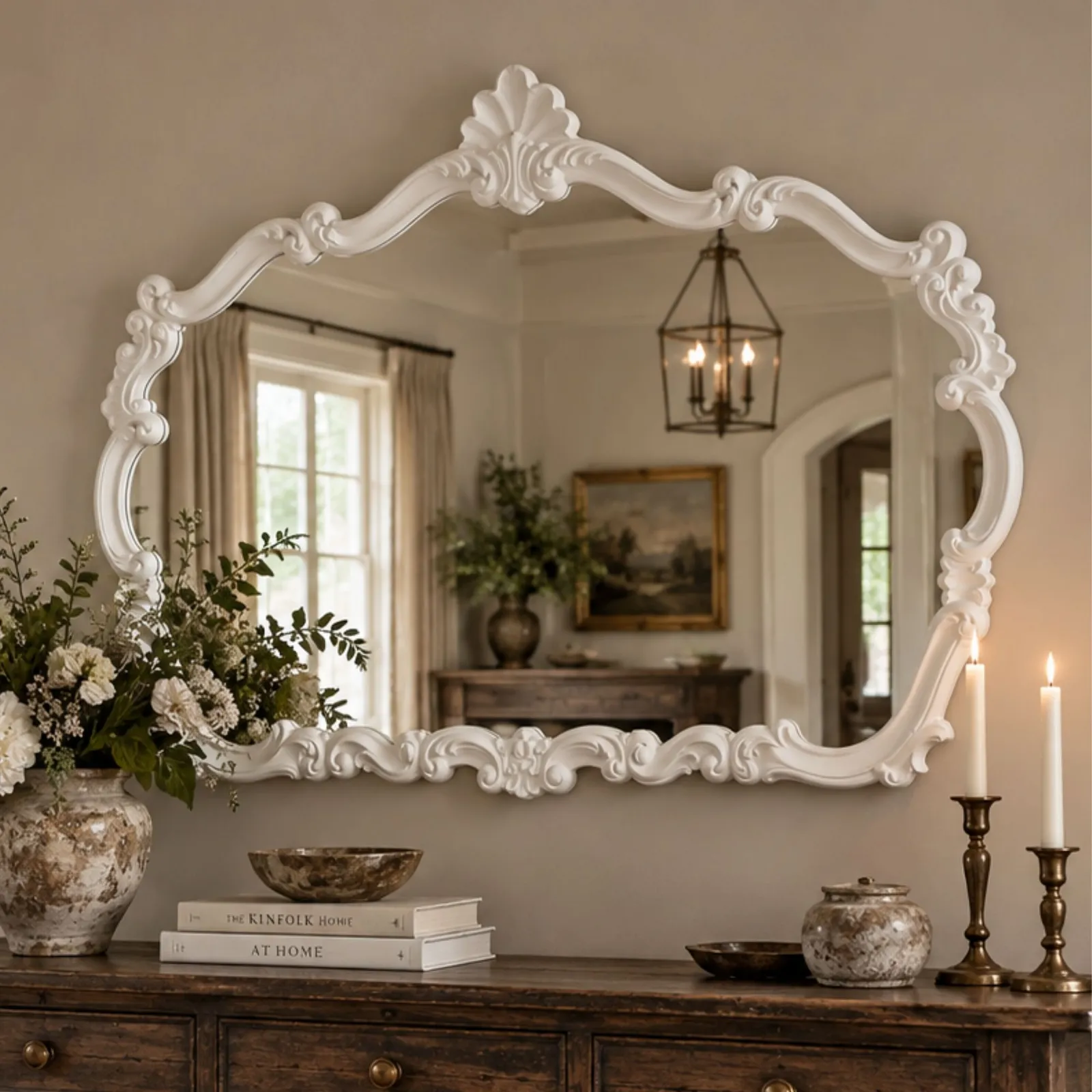 Yearn Mirrors Traditional Decorative Landscape mirror White 123(w)x82cm(h) 2