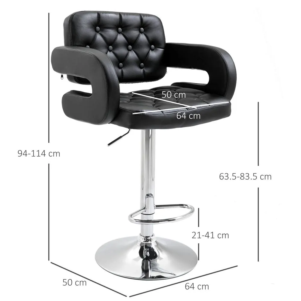 HOMCOM Set of 2 Adjustable Height Barstool Steel Pole PU Leather, Black 3