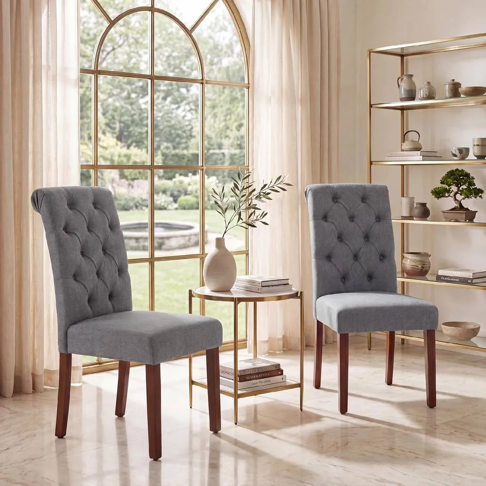 Costway Upholstered Dining Chairs Set of 2 Button Tufted Chairs w/Padded Seat in Grey 3