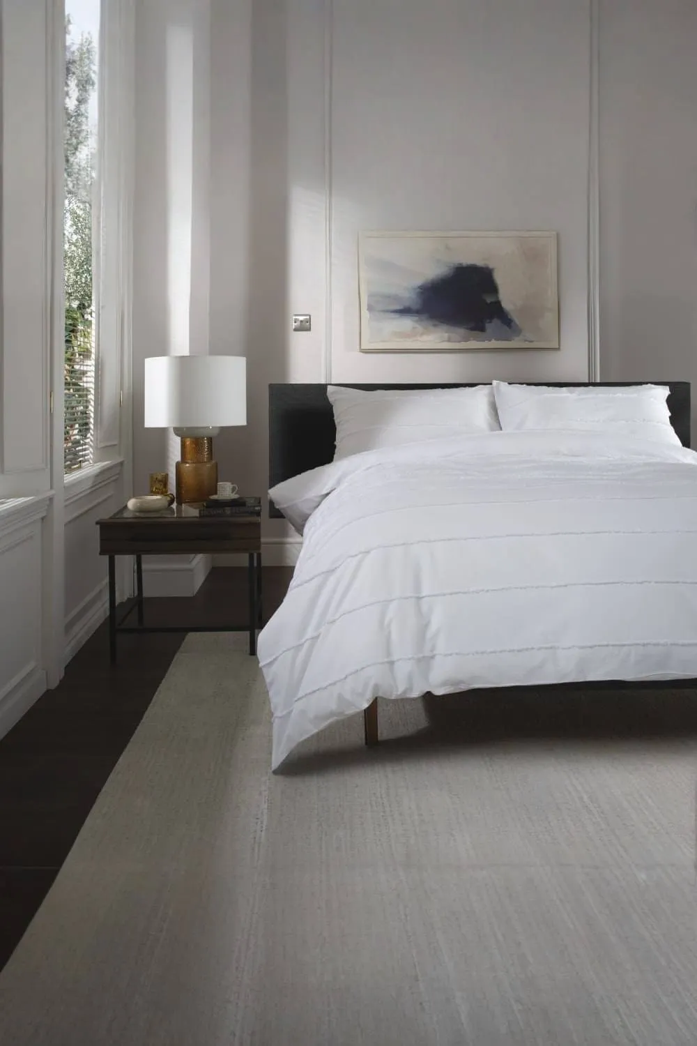 The Lyndon Company On The Line Stripe 100% Cotton Tufted Supersoft Duvet Cover Set | Deyongs 1846 in White 4