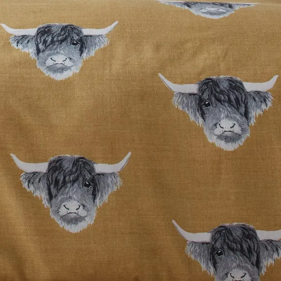 Fusion Snug Highland Cow Ochre Duvet Cover and Pillowcase Set 3