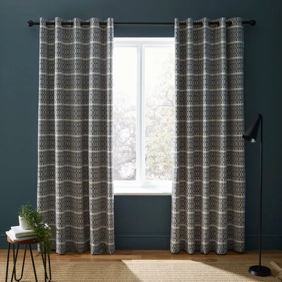 Ash Geometric Blackout Eyelet Curtains 2
