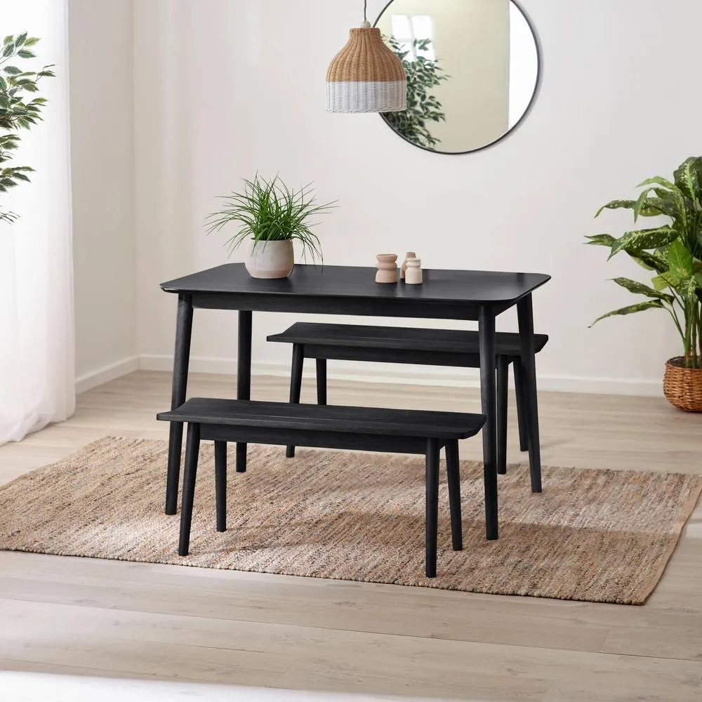 FurnitureboxUK Lynton Small Wooden Dining Table & 2 Benches in Black