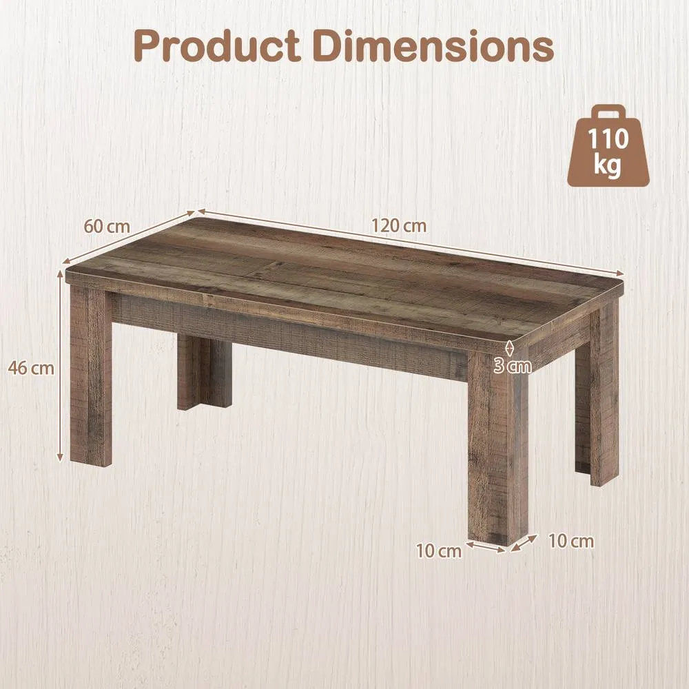 Costway 120cm Farmhouse Coffee Table Rectangular Center Table Tea Table in Brown 2