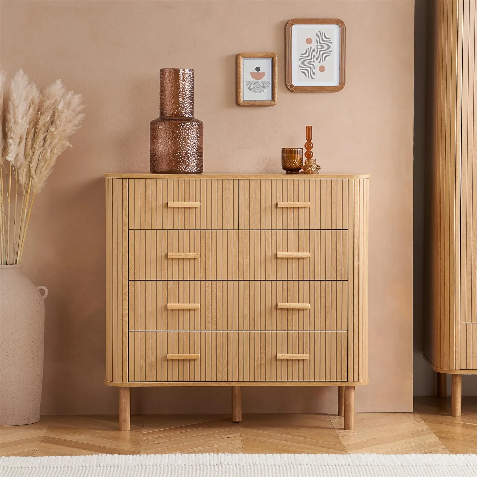 Birlea Oak Wooden 4 Piece Furniture Set Wardrobe Chest of Drawers Bedsides Axel in Brown 3