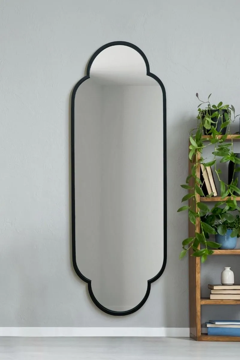 MirrorOutlet Black Metal Framed Double Arched Oval Wall Mirror 67" X 23" 170 X 59M