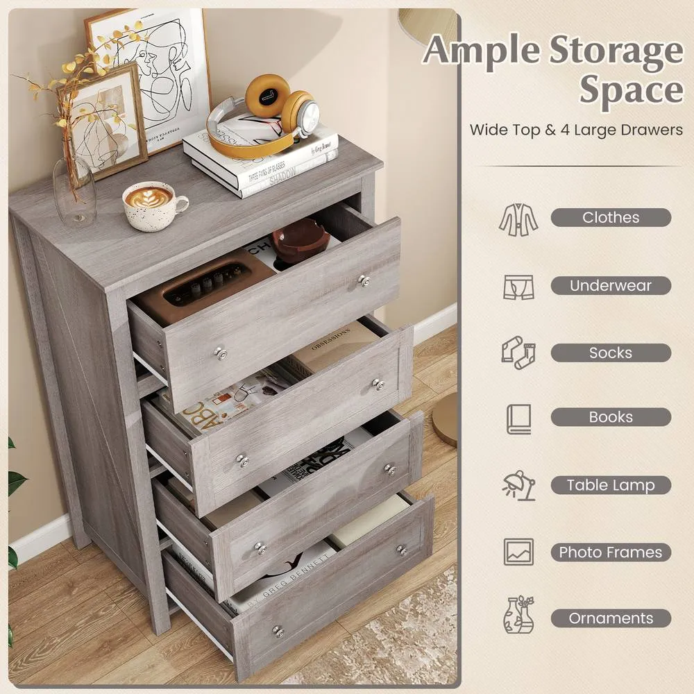Costway 4 Drawer Dresser Storage Cabinet Chest of Drawers Clothes Organizer in Grey 3