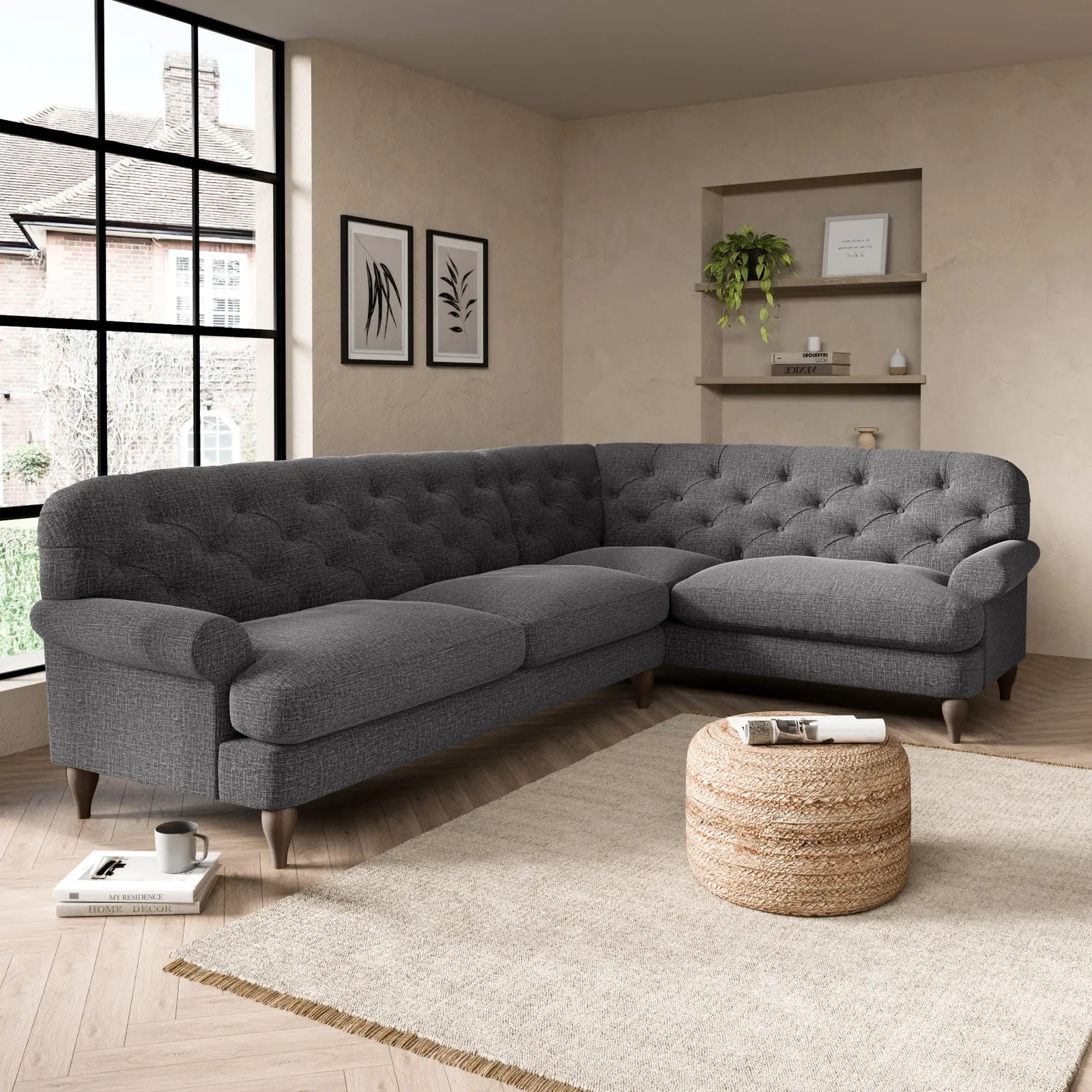 Canterbury Textured Weave Right Hand Corner Sofa Grey