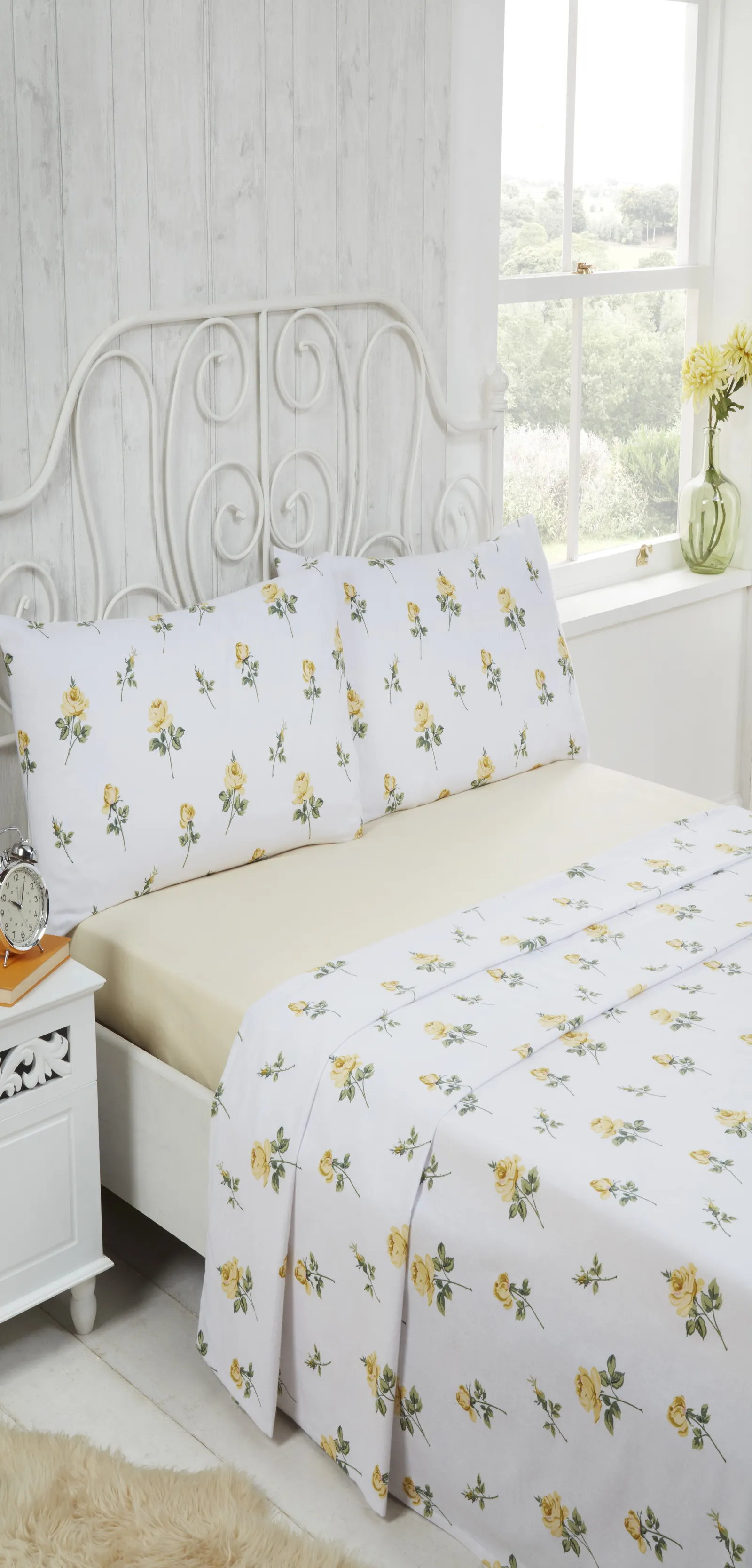 Rapport Home Rosebud Cotton Bed Cover Sheet Set in Lemon
