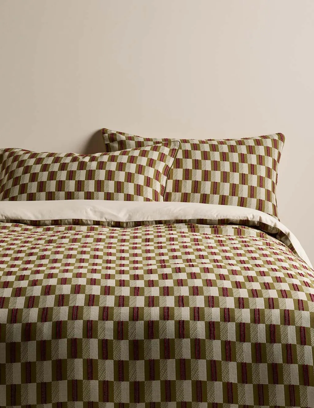 M&S Checkerboard Gauze Jacquard Bedding Set Moss