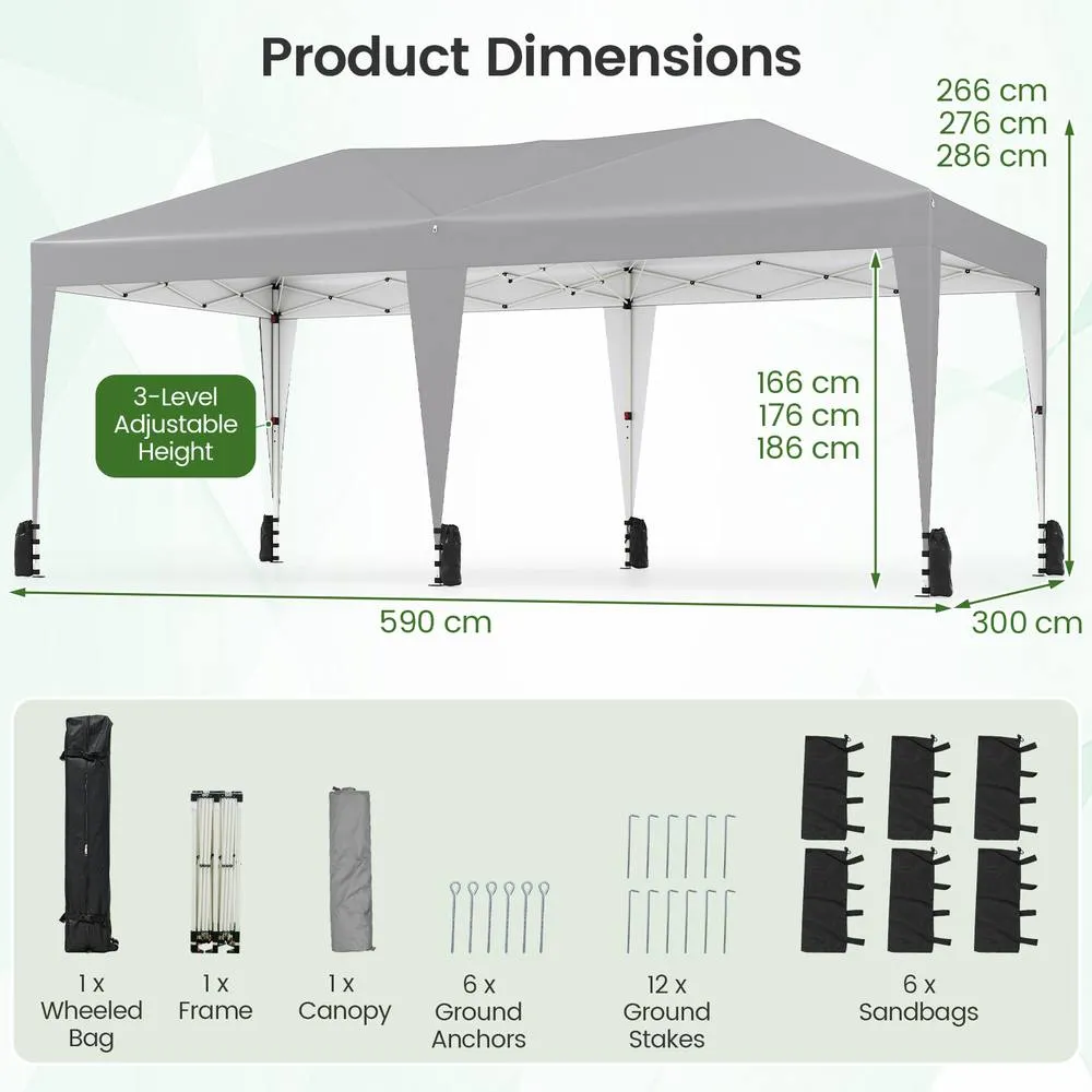 Costway 590x300 CM Pop up Canopy Tent Foldable Patio Shelter w/ Wheeled Bag in Grey 3