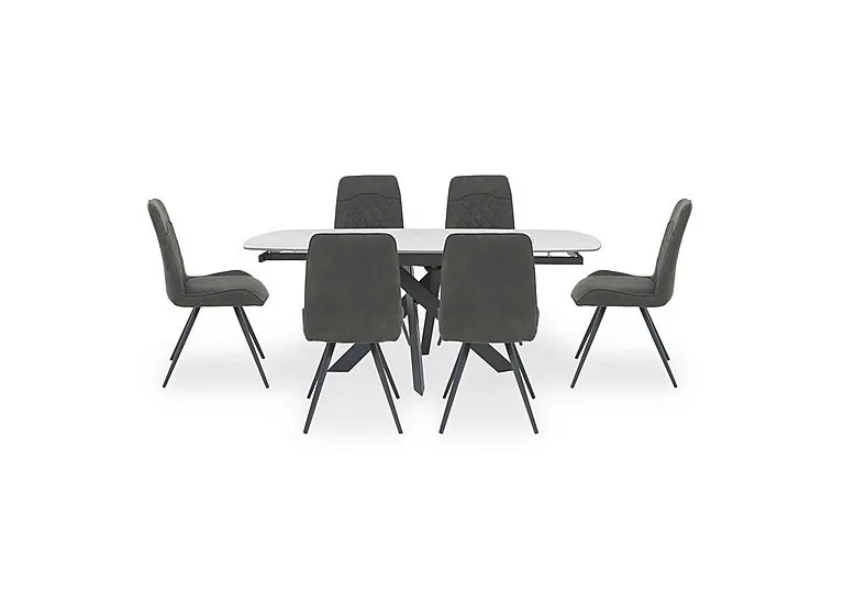 Warrior Crystal White Swivel Extending Dining Table with 6 Standard Chairs - White