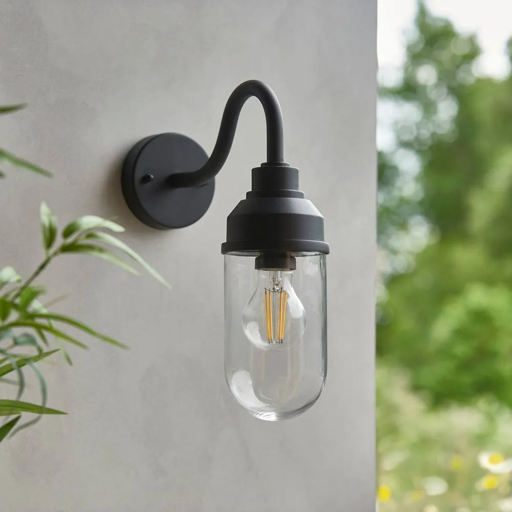 Netlighting Truro Outdoor Wall Lantern Textured Black & Clear Glass E27 5