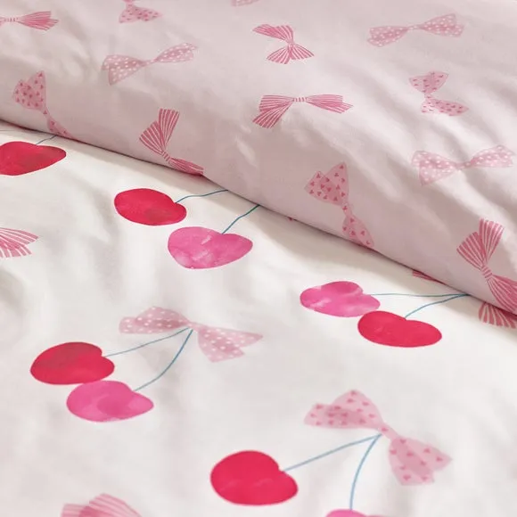 Catherine Lansfield Cherries and Bows Polycotton Duvet Cover & Pillowcase Set 4
