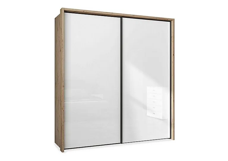Dallas 210cm 2 Door Sliding Glass Wardrobe - Bianco Oak and White