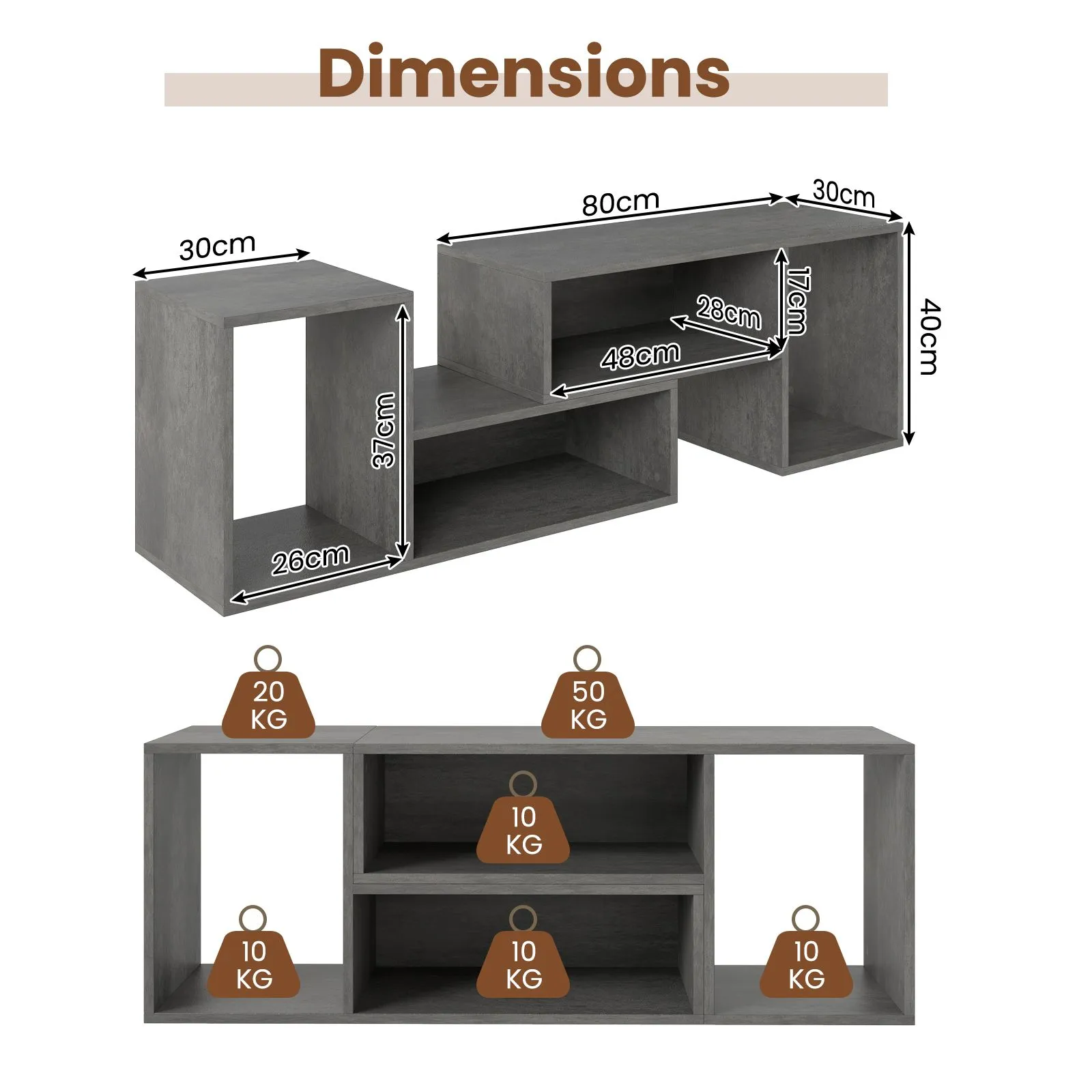 Costway 2-Piece Console TV Stand Modern Minimalist Entertainment Center in Grey 2
