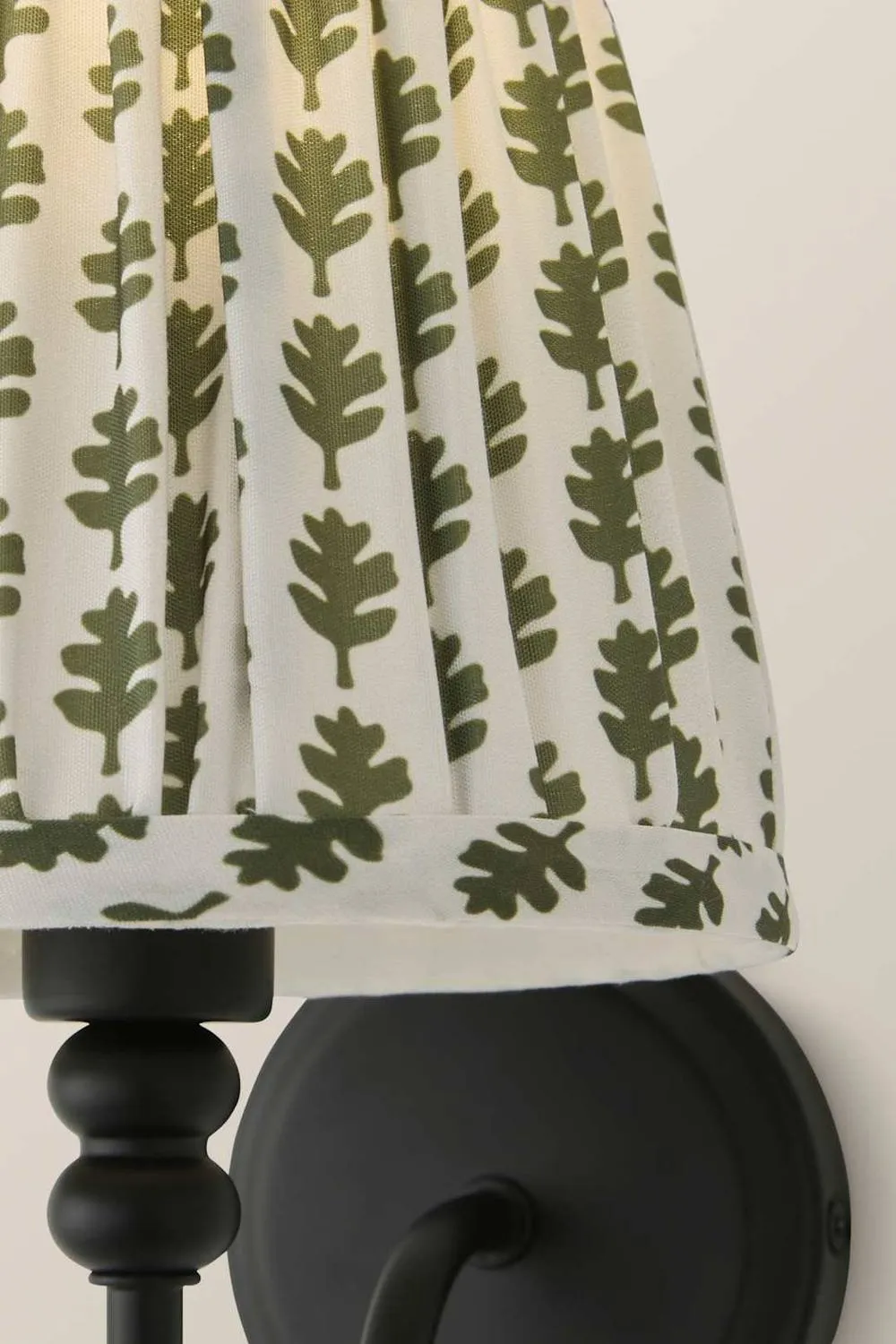 ValueLights Binky Pair of Rechargeable Black Wall Lights & Floral Pleated Shades in Pale Green 5