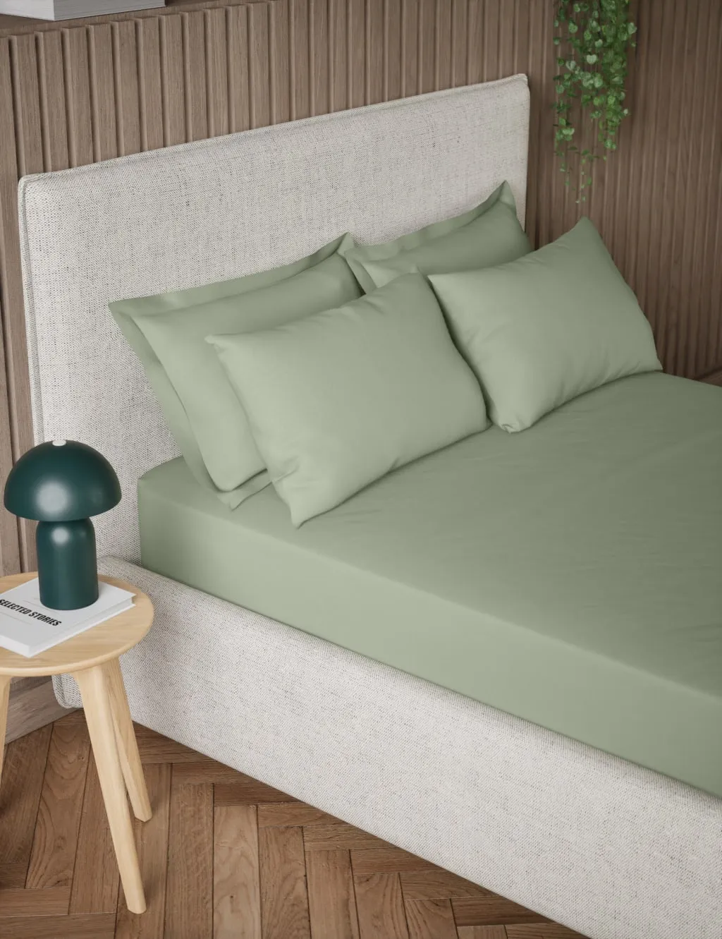 M&S Pure Cotton 300 Thread Count Extra Deep Fitted Sheet Sage
