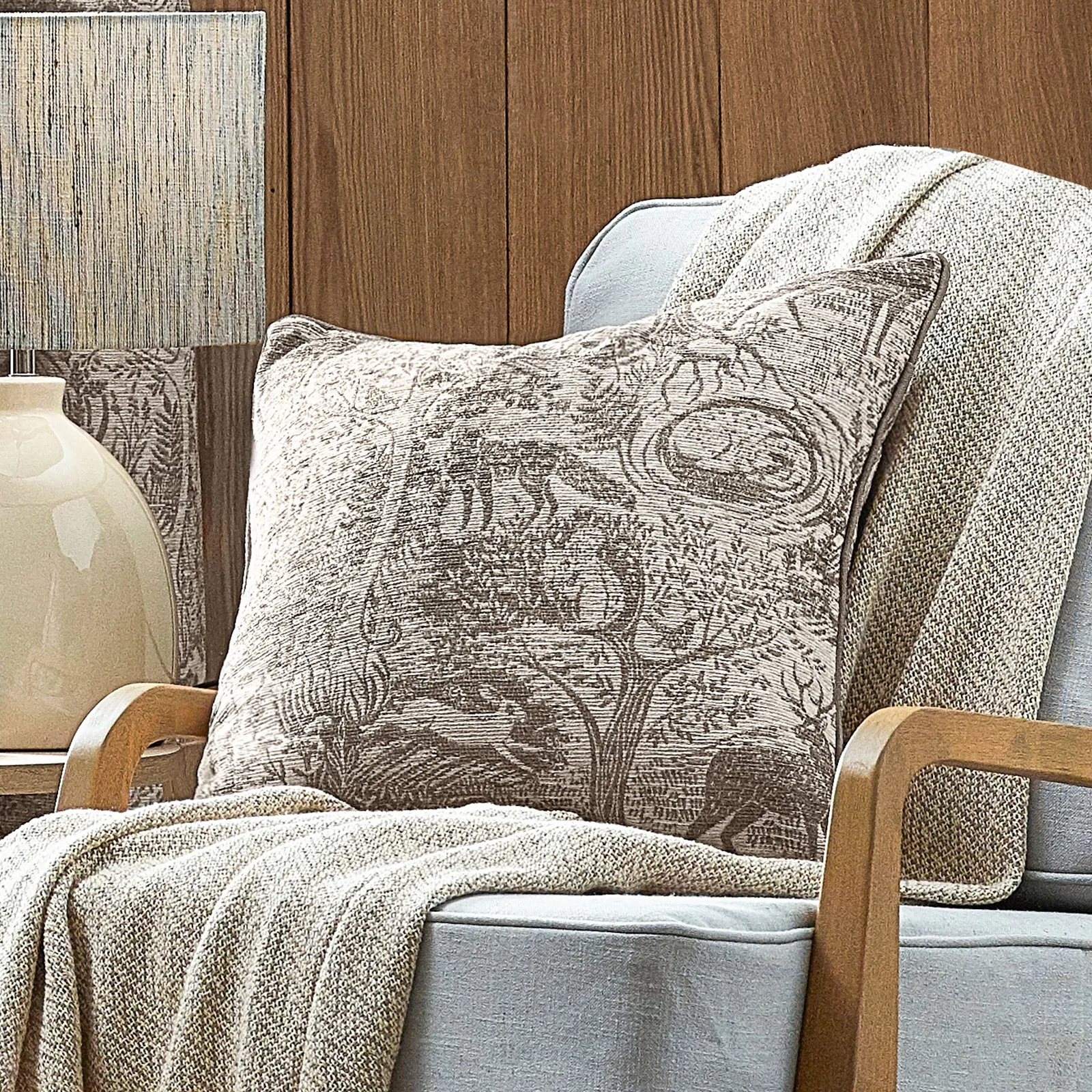 Furn Winter Woods Jacquard Chenille Polyester Filled Cushion in Taupe