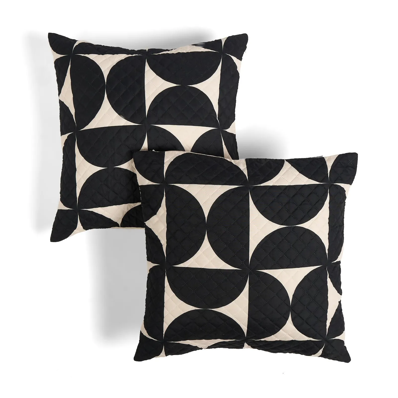 OHS 2 x Embossed Pinsonic Circular Quilted Cushion Covers in Black