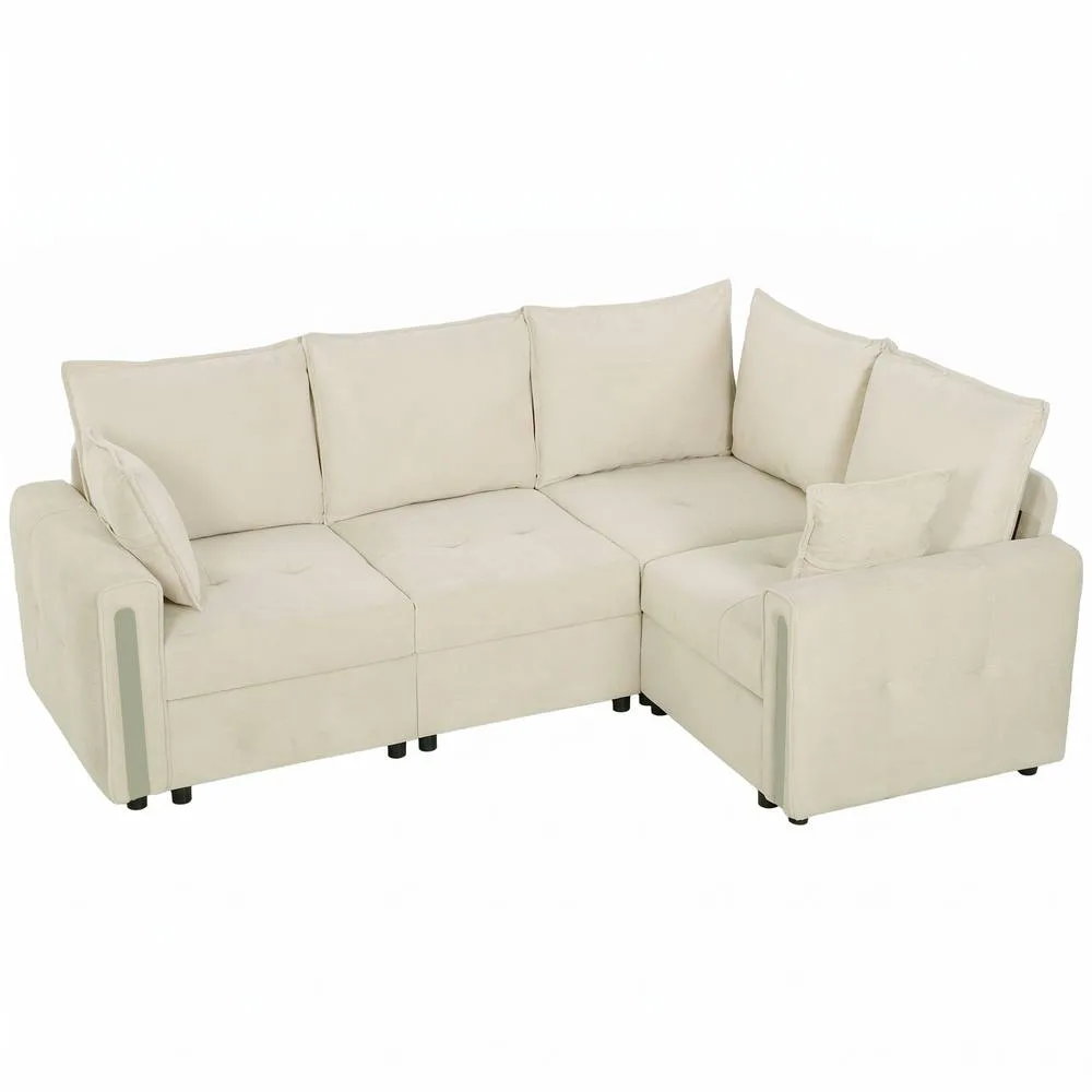 HOMCOM 228cm L Shaped Sofa 3-Seater Sectional Sofa with Storage in Beige 1