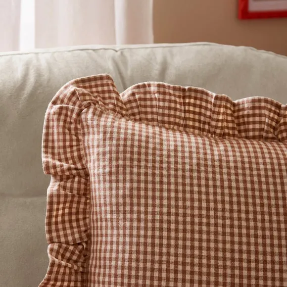 Gingham Frill Cotton Square Cushion Cover 3