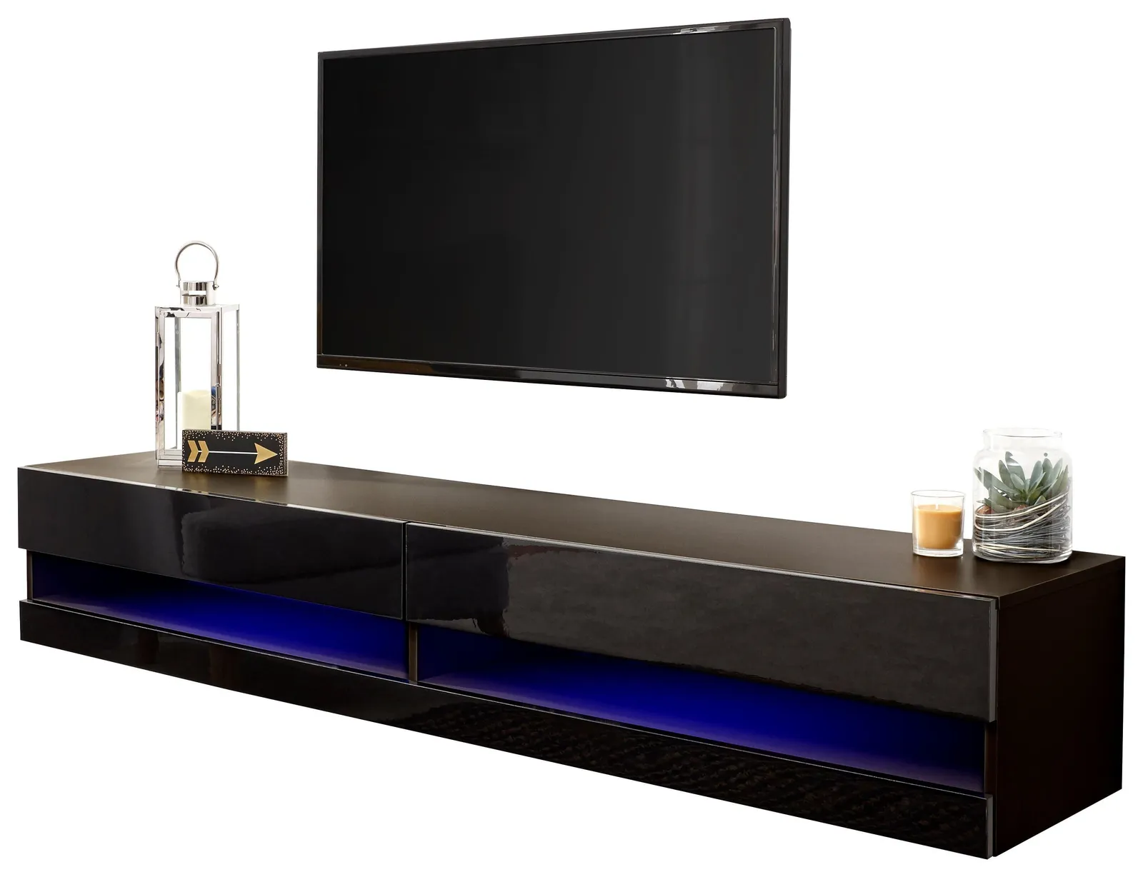 GFW Galicia 180cm Wall TV Unit with LED in Black 2