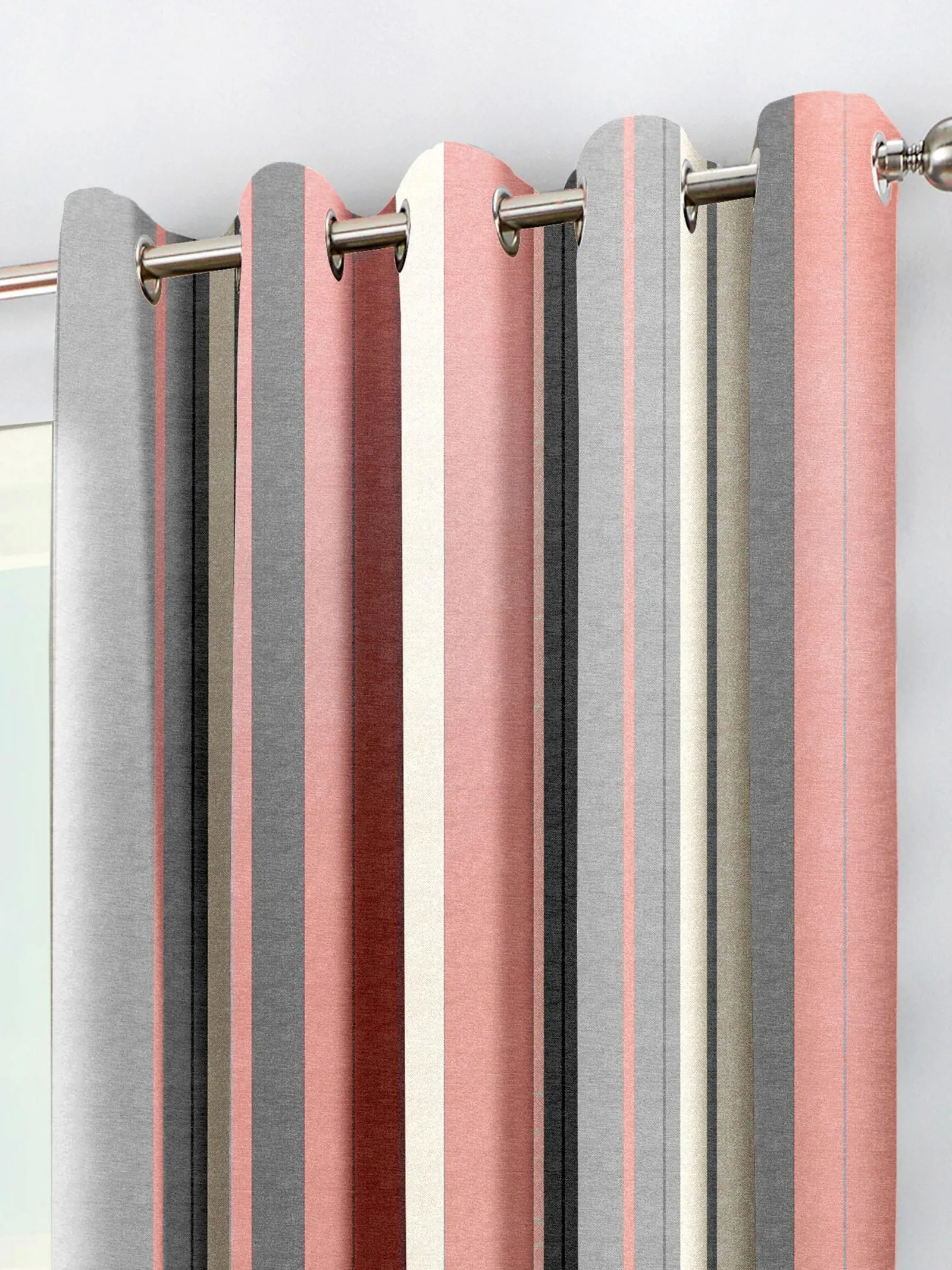 Fusion 'Whitworth Stripe' Fully Lined 100% Cotton Eyelet Curtains in Rose 2