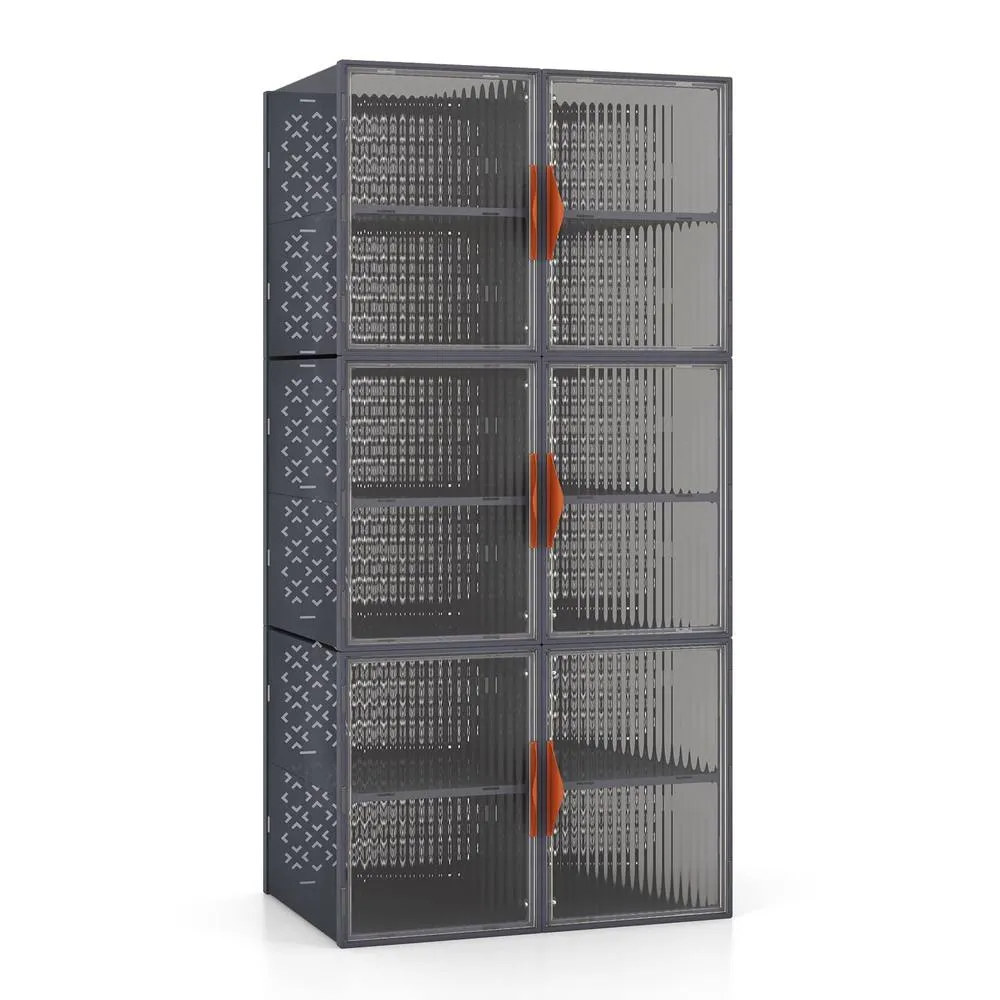 Costway 6 Pack Stackable Shoe Storage Boxes 12-Grids Plastic Storage Bins in Grey