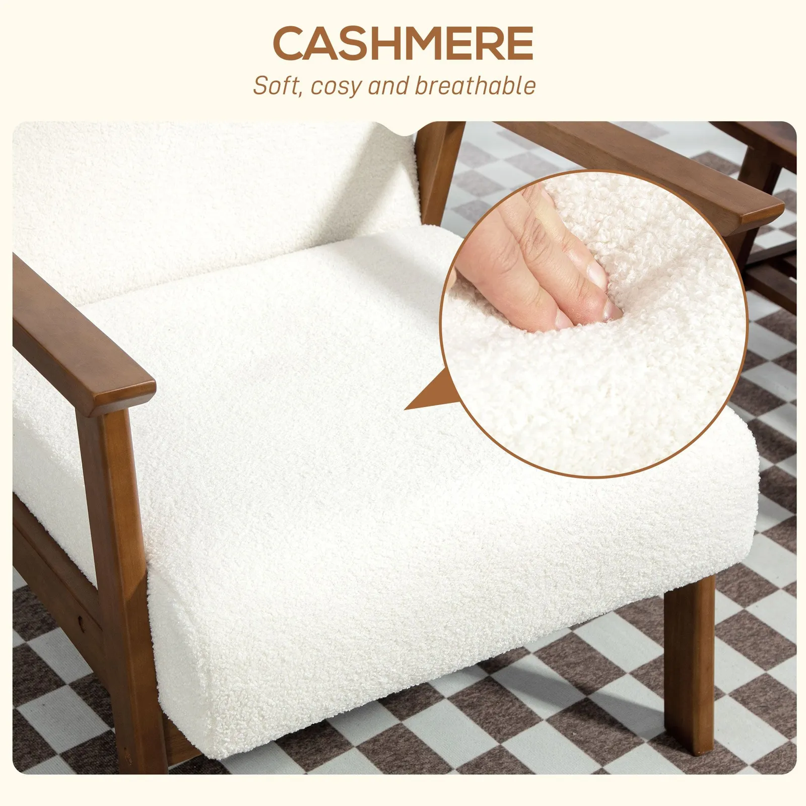 HOMCOM Boucle Accent Chair Armchair W/ Wide Seat for Living Room Bedroom in White 5