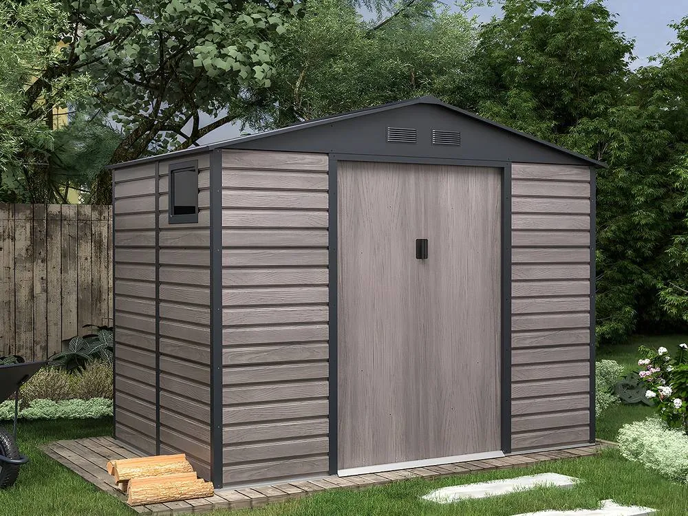 Vente-unique Garden Shed - 5.40 M² - Galvanised Steel With Grey Wood Effect