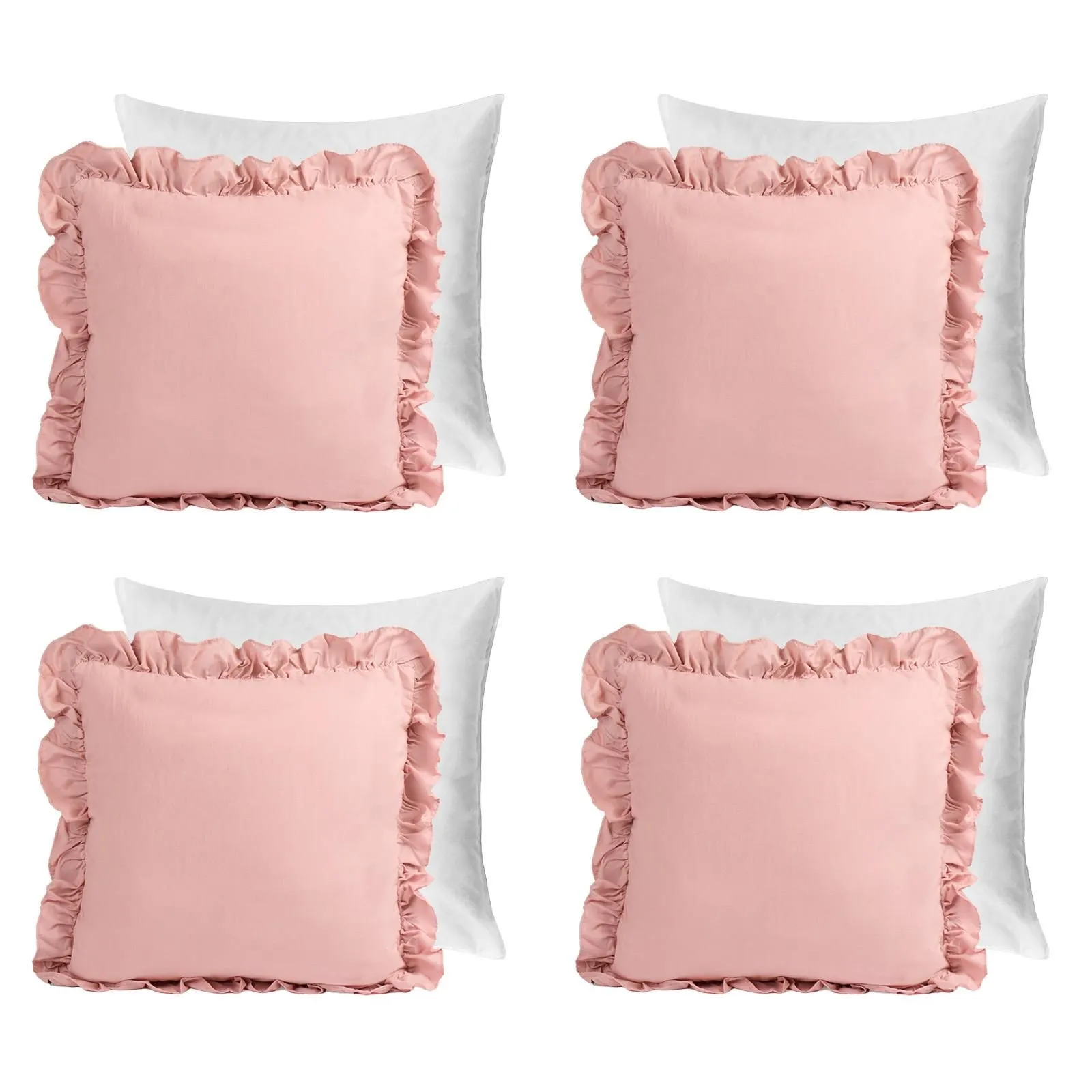 OHS 4 Pack Linen Frill Cushion Covers Filled Home Living Luxury in Pink