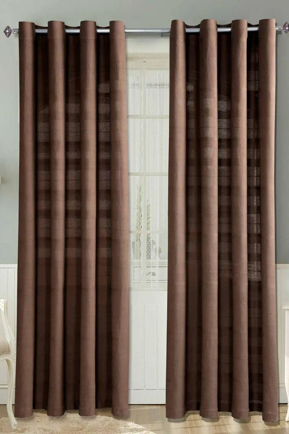 Homescapes Cotton Rajput Ribbed Curtain Pair in Chocolate 1