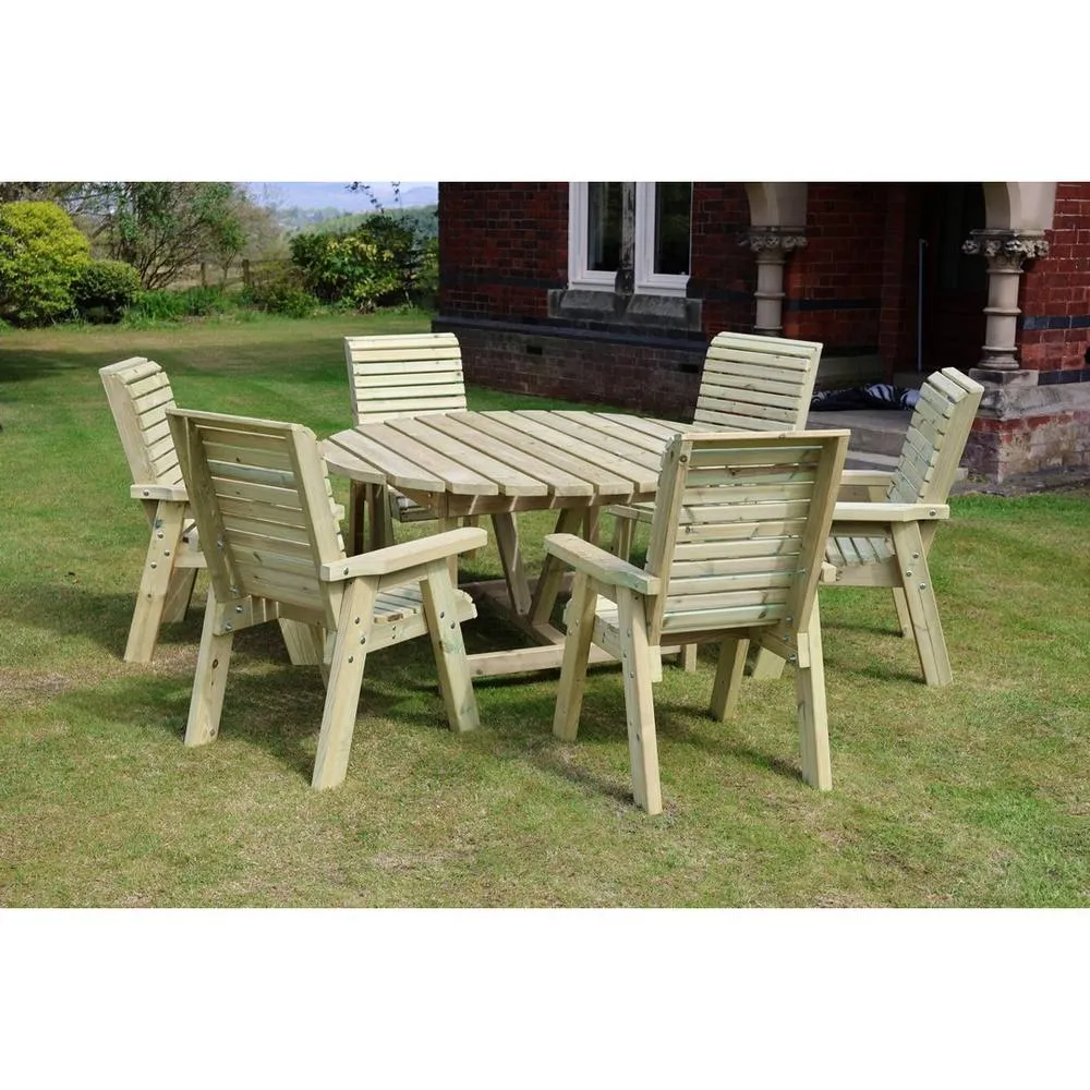 Churnet Valley Garden Furniture Ltd Ergo Round Table Set - 6 Seater 6xC - Partially Assembled in Brown