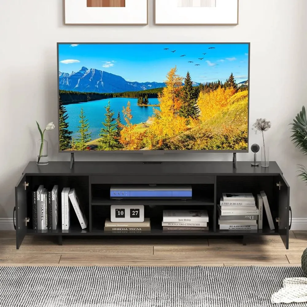 Costway 152 cm Entertain Center TV Stand for TVs up to 70 Inches in Black 3