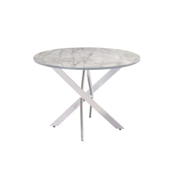 Alden 4 Seater Round Glass Top Dining Table, Marble Effect 2