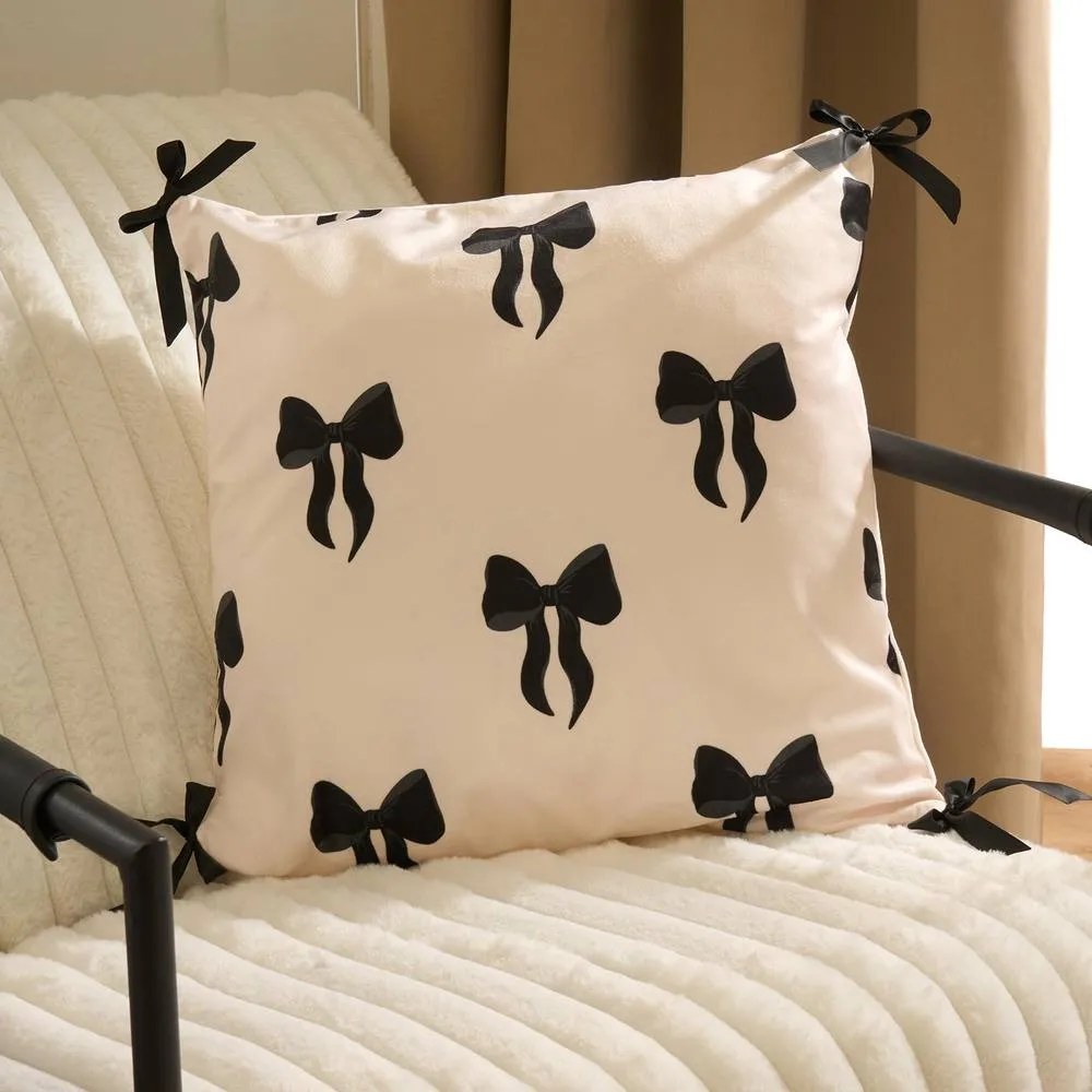 OHS 2 x Bows Matte Velvet Cushion Covers Home Decor in Off-White