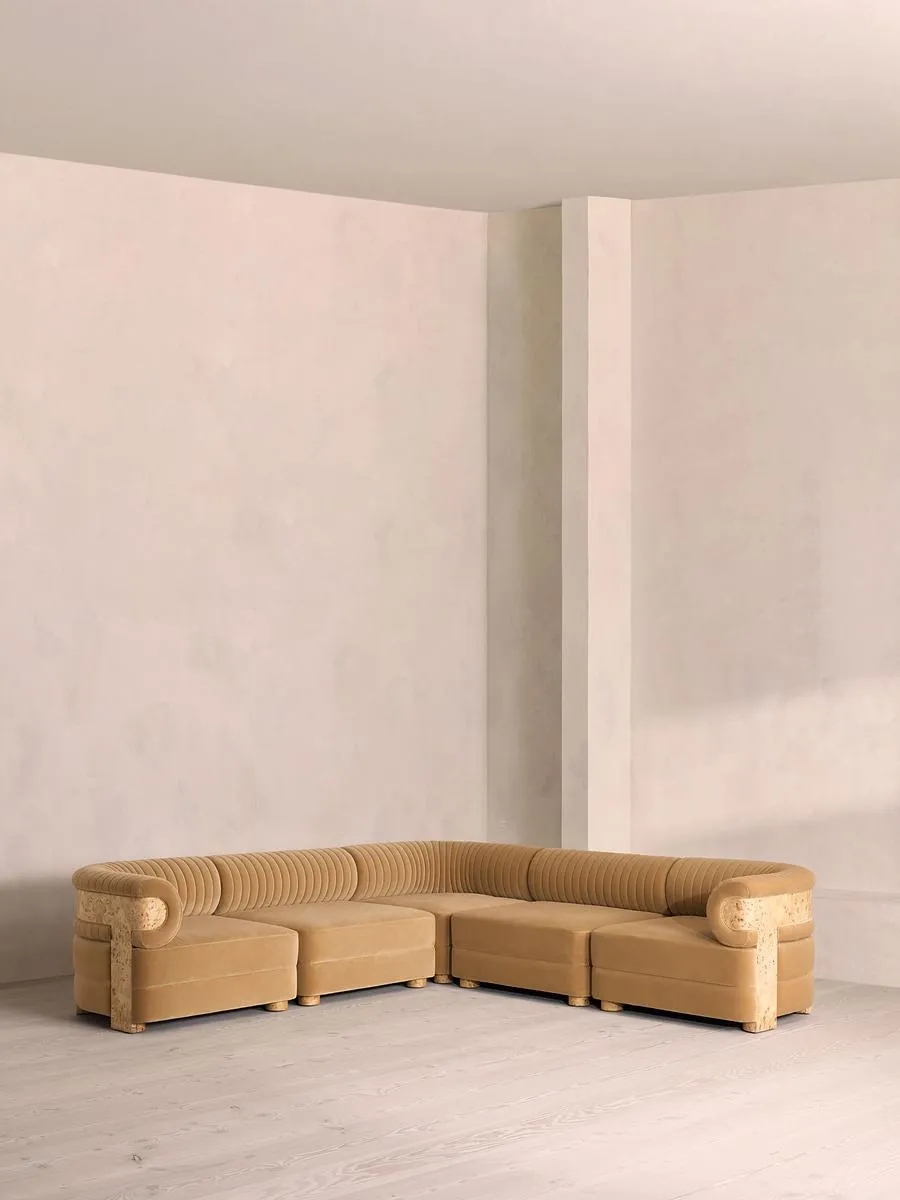 Caleb Modular Corner Sofa, Velvet, Camel, Blonde Burl