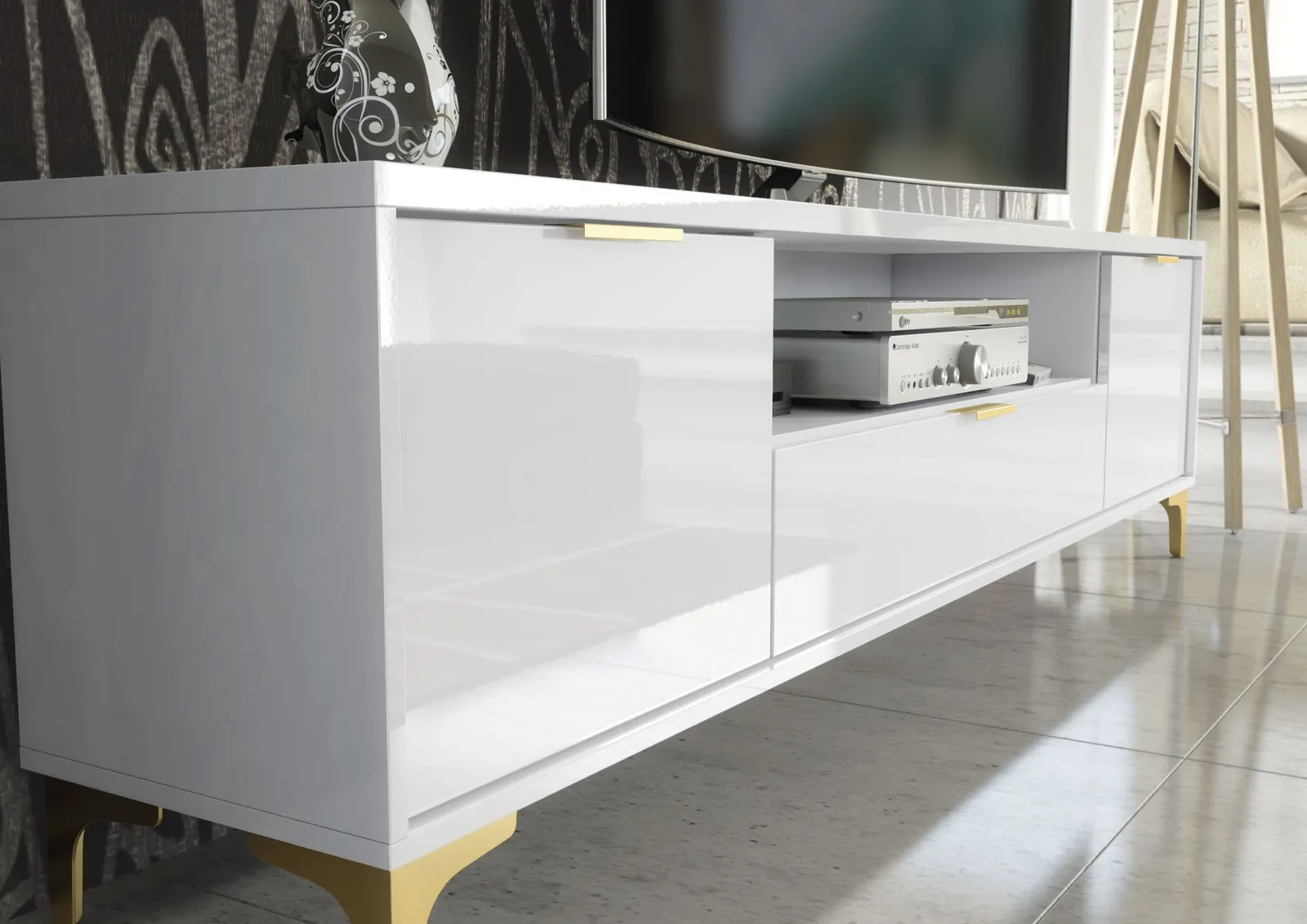 Creative Furniture Goldline Gloss TV Unit 200cm - Sleek Full-Gloss Design in White or Black 3