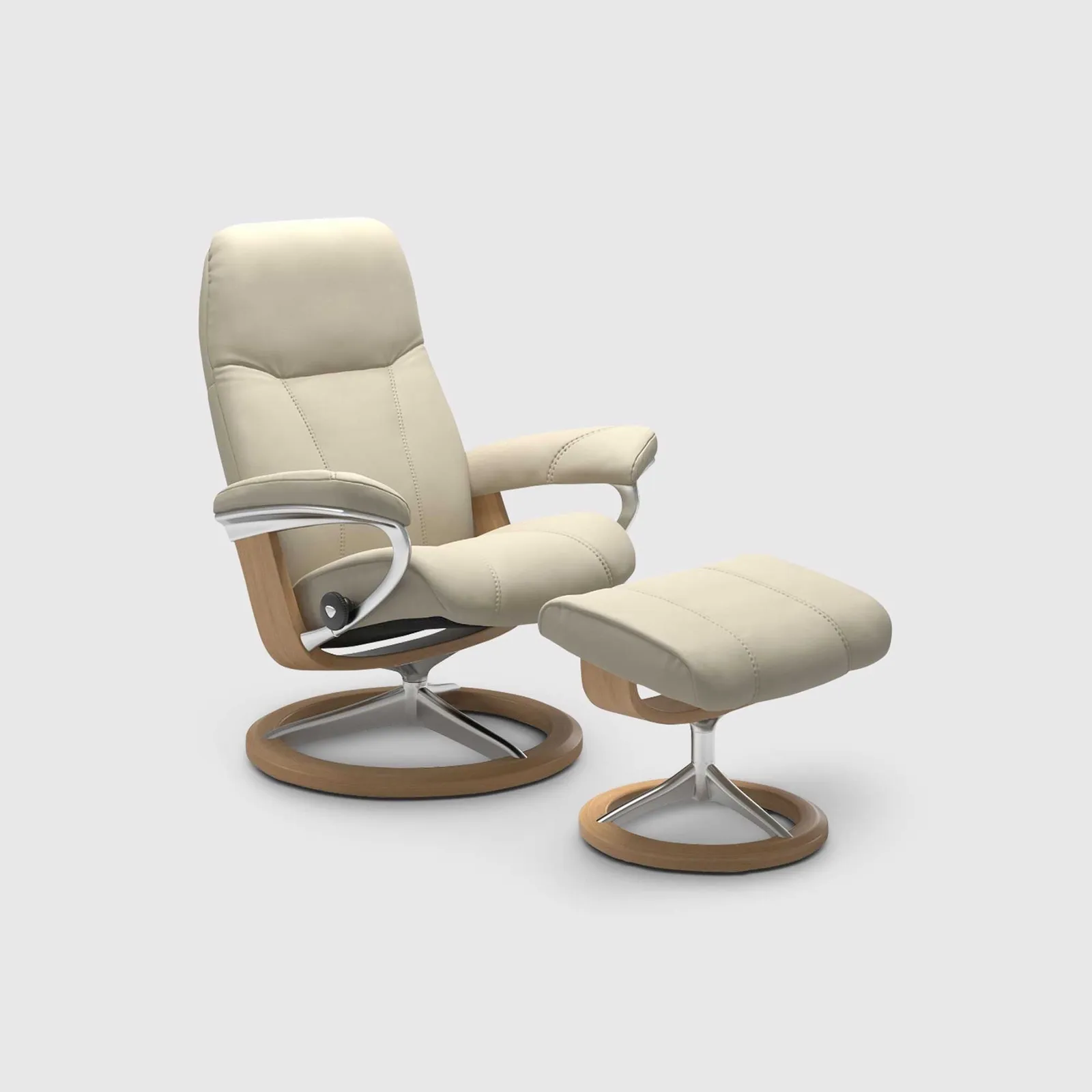 Stressless Consul Small Recliner Chair & Footstool Quickship, Neutral Leather | Barker & Stonehouse 1