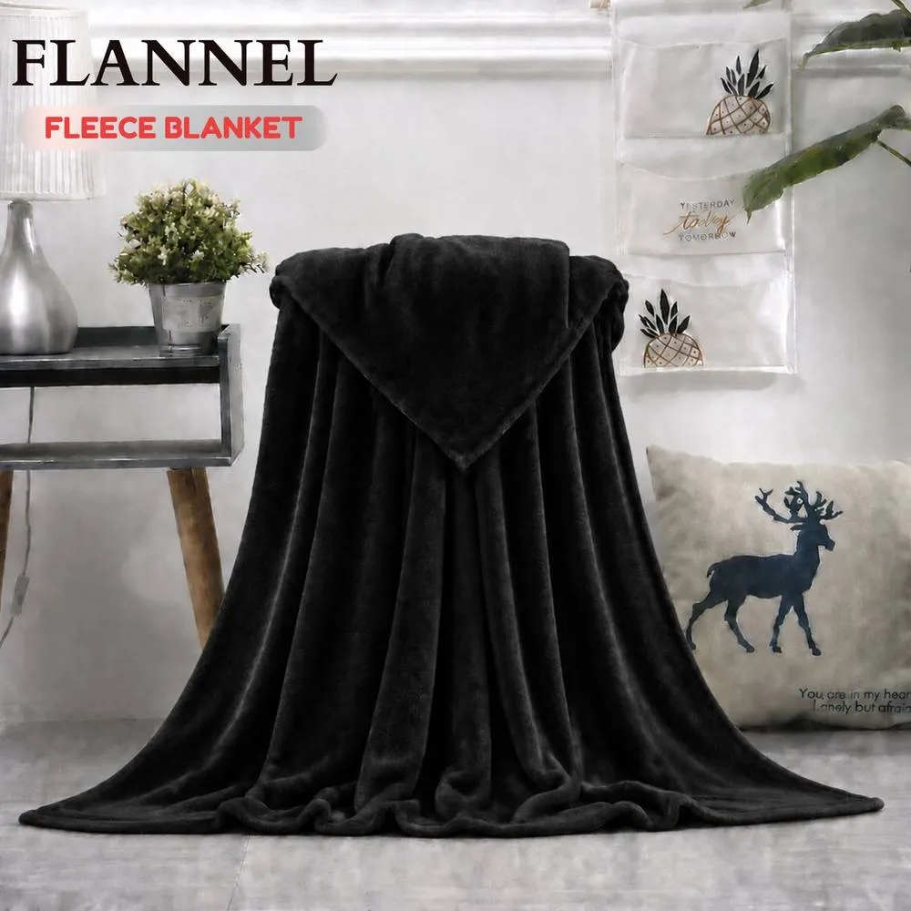 Grace Super Soft Flannel Fleece Blanket Cozy Throw Blanket in Black