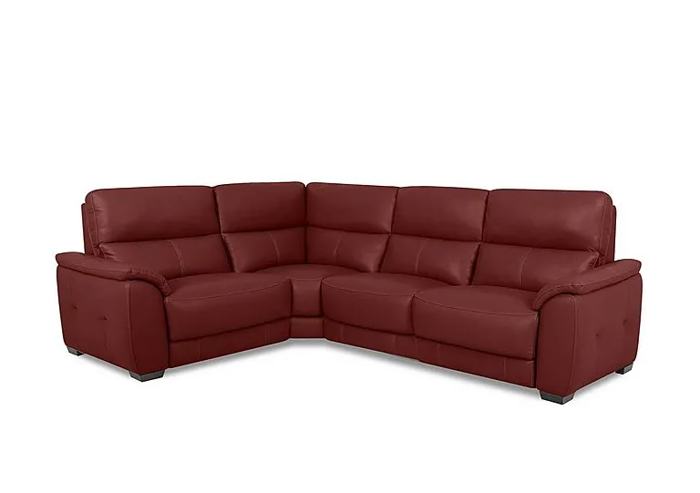 Saffron Small Leather Left Hand Facing Corner Sofa - BV Deep Red