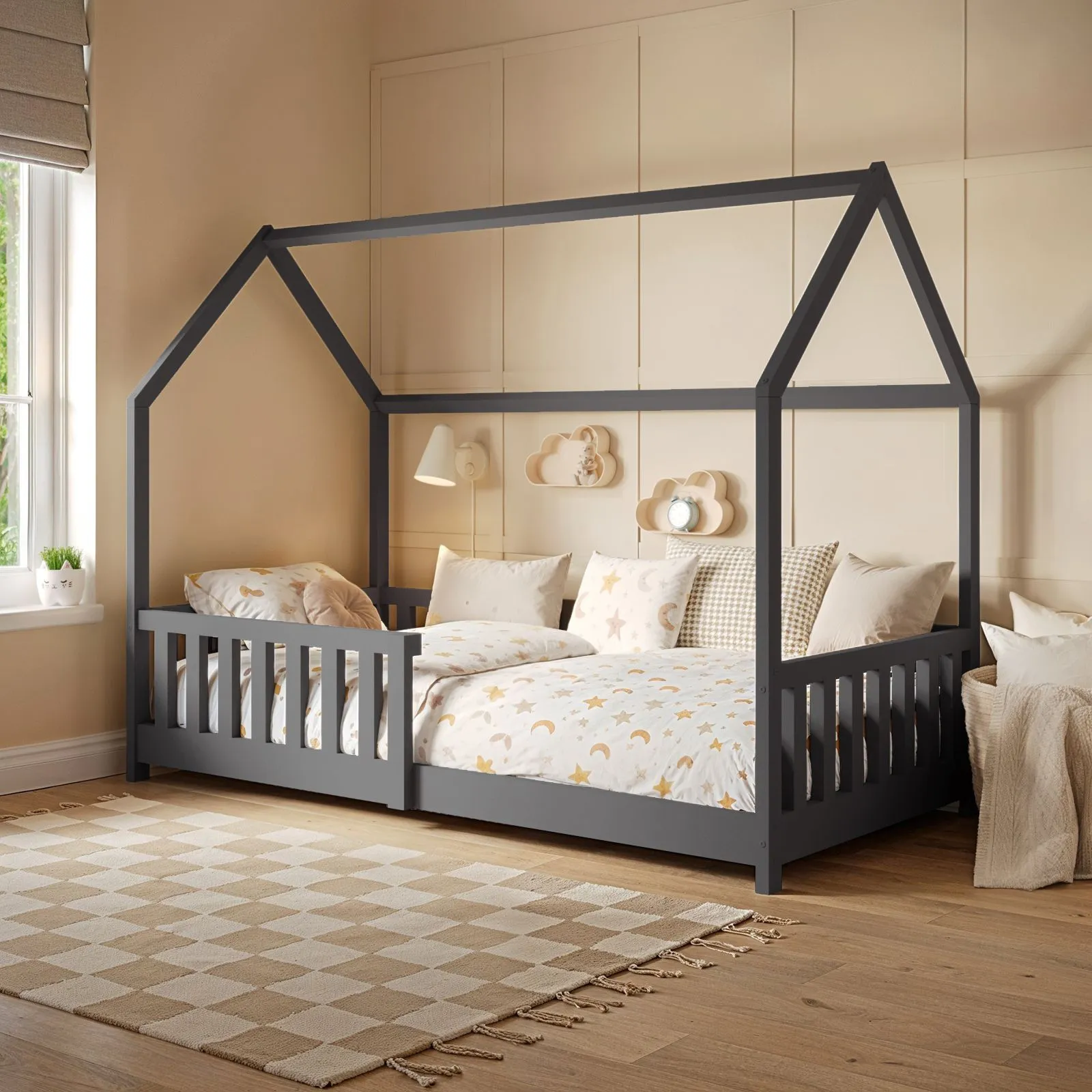 Flair Explorer Wooden Playhouse Bed with Rails in Grey