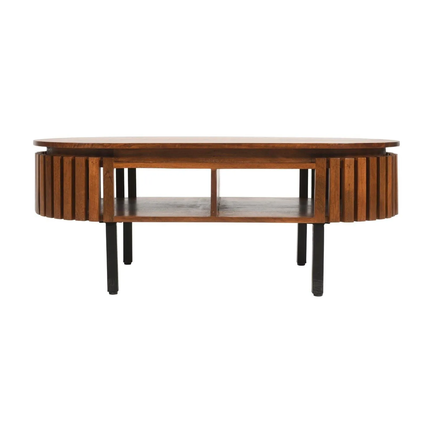 IH Design Carney Mango Wood Slatted Rectangular Coffee Table in Brown 2