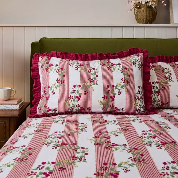 Vintage Floral Frilled 100% Brushed Cotton Duvet Cover & Pillowcase Set 5