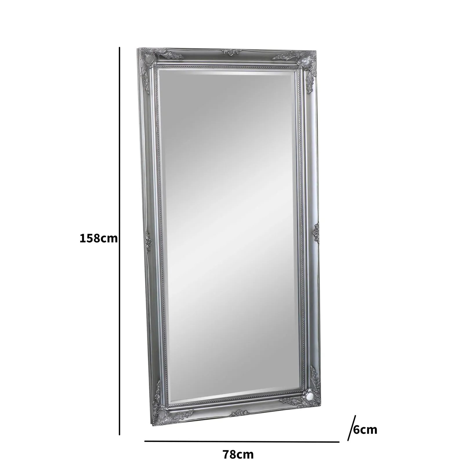 Melody Maison Large Ornate Silver Wall / Floor / Leaner Mirror 158cm X 78cm in Metallic Silver 3